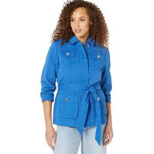 Draper James Women's Belted Utility Jacket 3X Blue Cotton Blend Gold Buttons